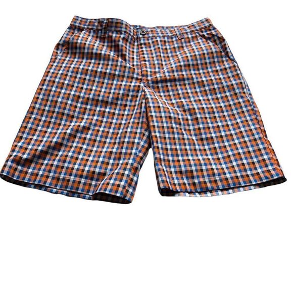 IZOD Golf Shorts NWOT orange/blue/white checkered 4 pockets Size 32 - Picture 1 of 7
